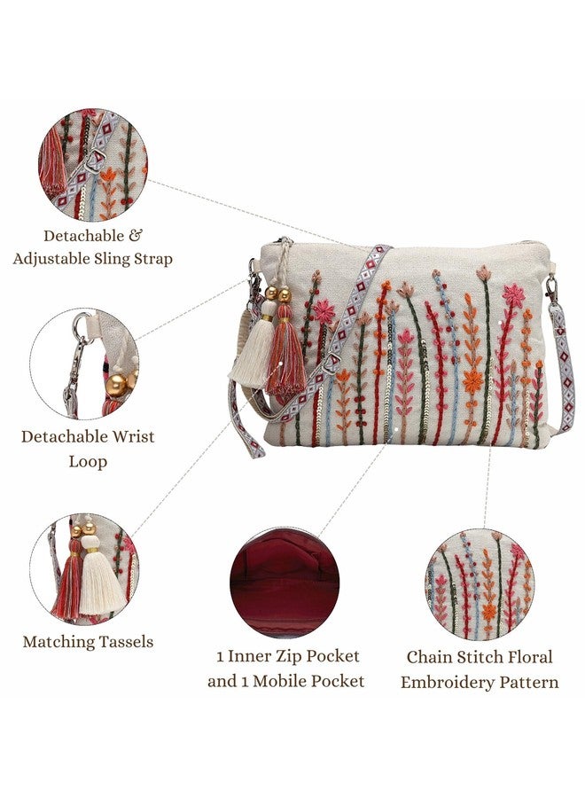 Anekaant Thread Bloom Off White Cotton Embroidered Sling Bag for Women | Ideal Crossbody for College & Daily Use - Image 4